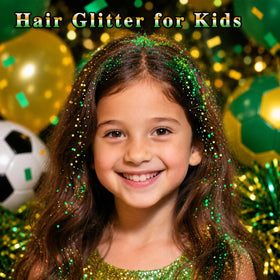 MEICOLY Green and Yellow Hair Glitter applied on face