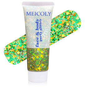 MEICOLY Green and Yellow Hair Glitter front view with sequins