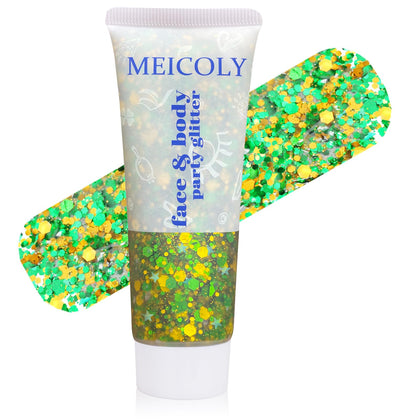 MEICOLY Green and Yellow Hair Glitter front view with sequins