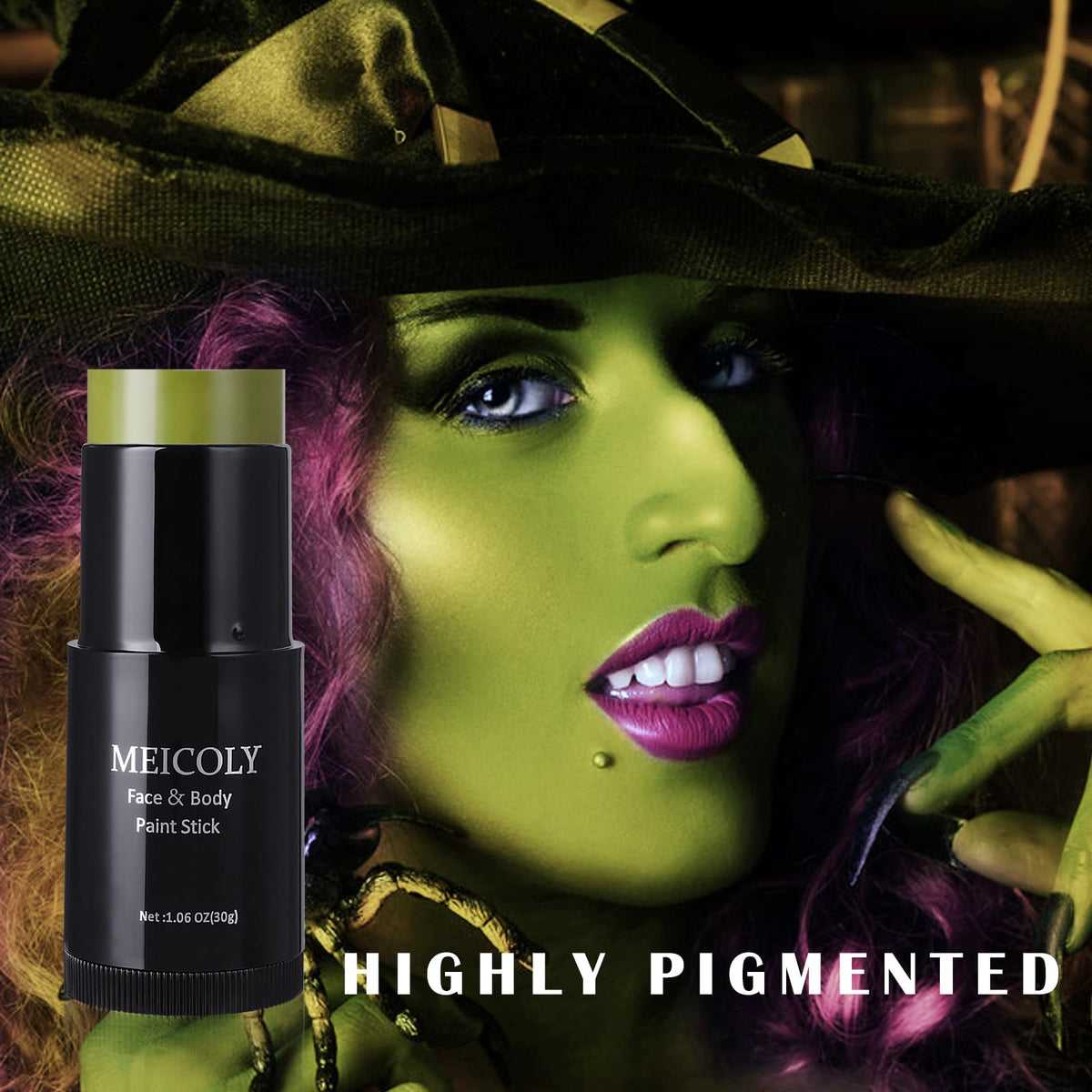 MEICOLY Light Green Face Body Paint Stick application with brush