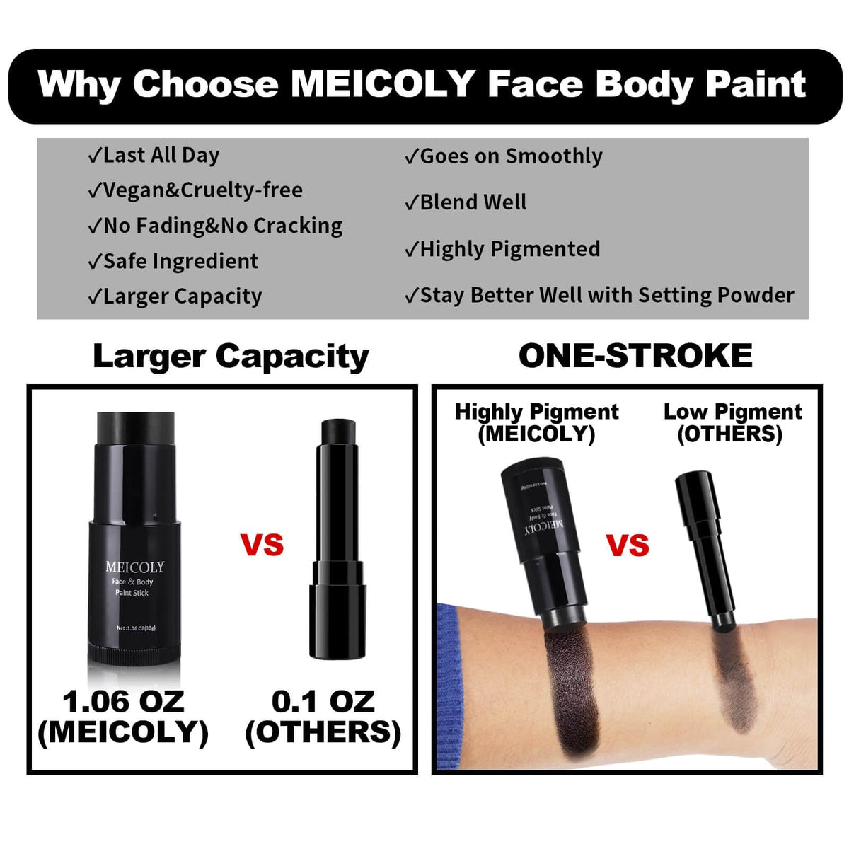 MEICOLY Light Green Face Body Paint Stick in use at a cosplay event