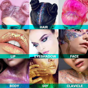 MEICOLY Light Purple Body Glitter in a creative makeup look