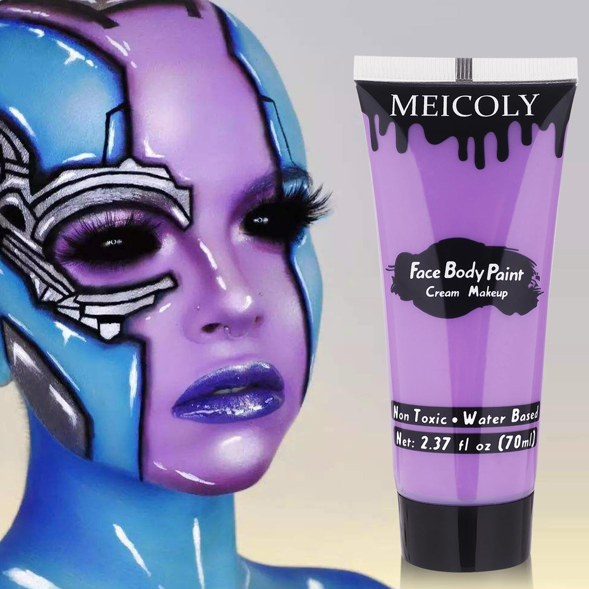 MEICOLY light purple face body paint being applied with a brush