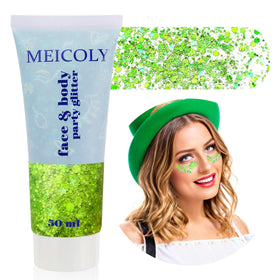 MEICOLY Lime Green Body Glitter front view with self-adhesive sequins