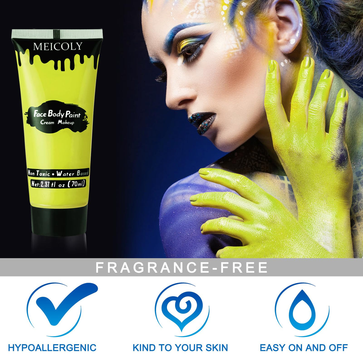 MEICOLY Ogre Green Face Body Paint alongside makeup brushes
