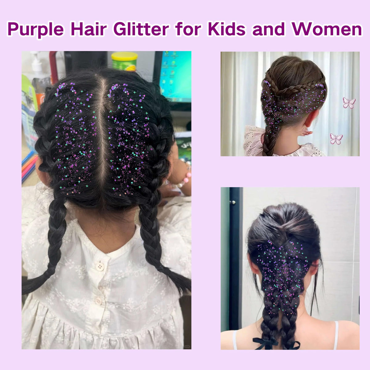 MEICOLY Purple Body Glitter applied on skin for a shimmering effect
