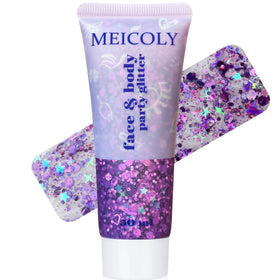 MEICOLY Purple Body Glitter front view with holographic sparkle