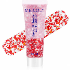 MEICOLY red and white body glitter front view in packaging