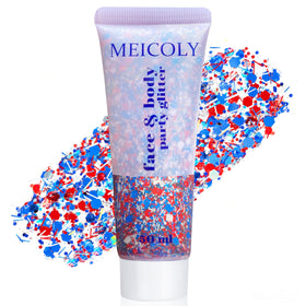 MEICOLY Red White and Blue Hair Glitter front view with sequins