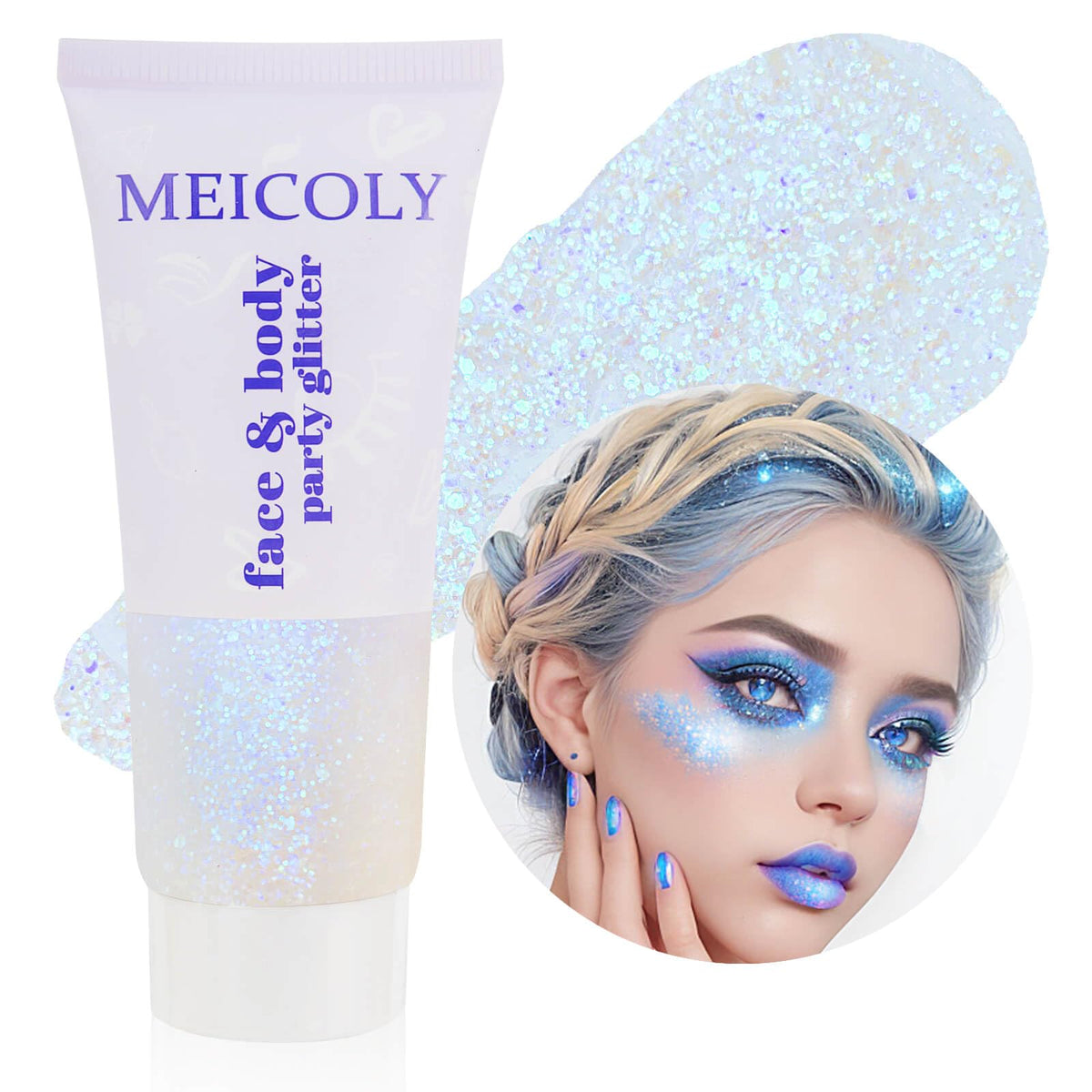 MEICOLY Sparkling Blue Body Glitter 50ml tube front view