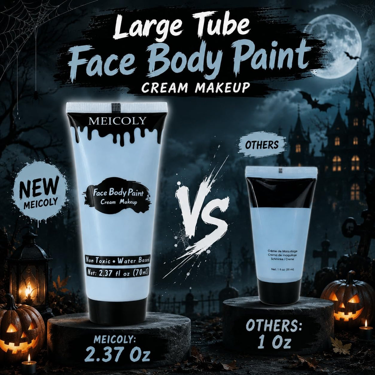 MEICOLY Zombie Makeup light blue grey body paint application with sponge