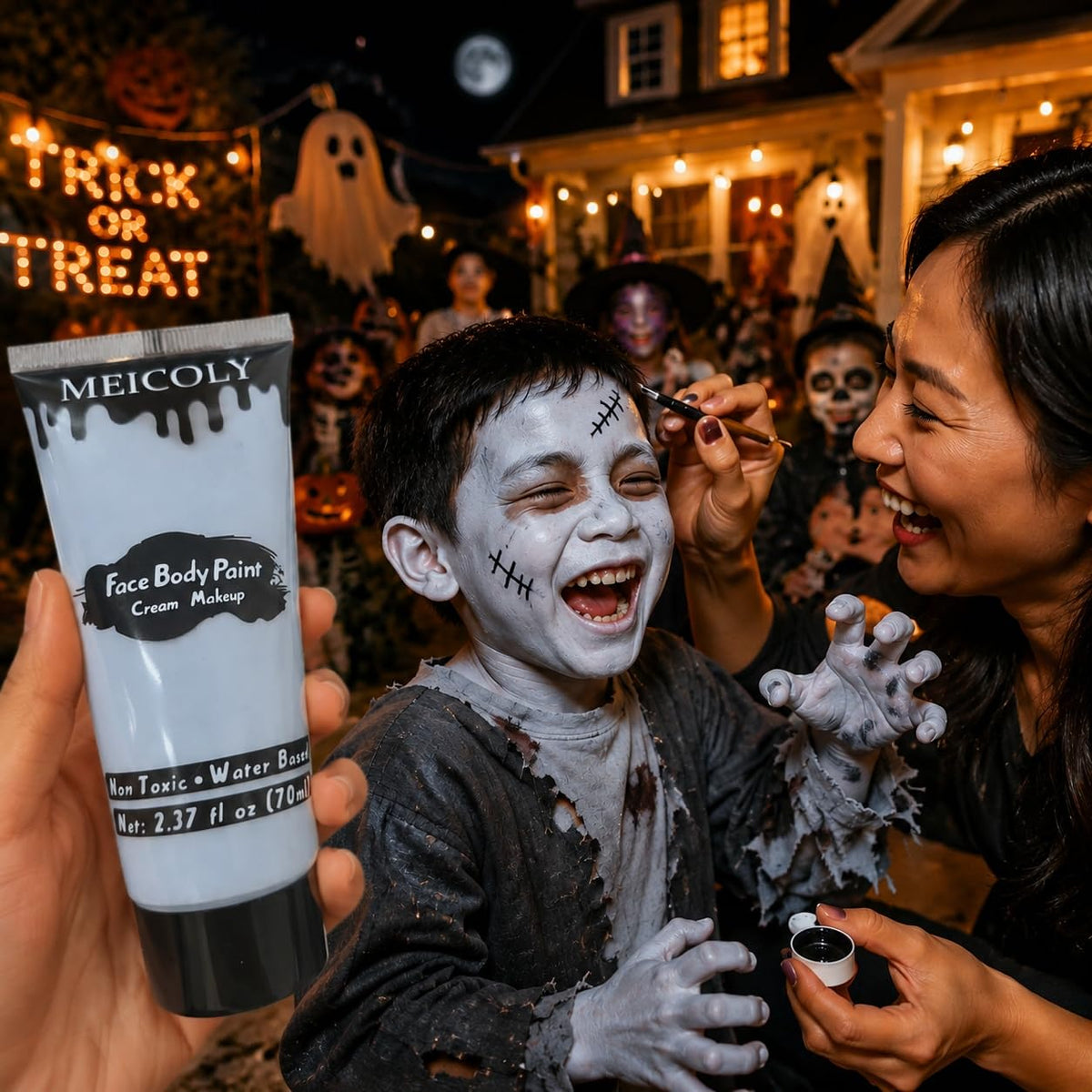 MEICOLY Zombie Makeup light blue grey body paint on skin