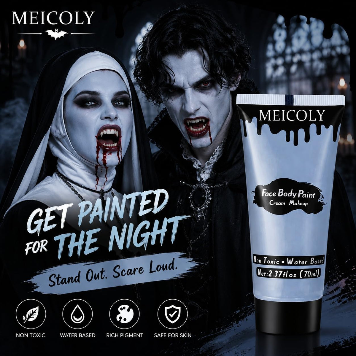 MEICOLY Zombie Makeup light blue grey body paint packaging