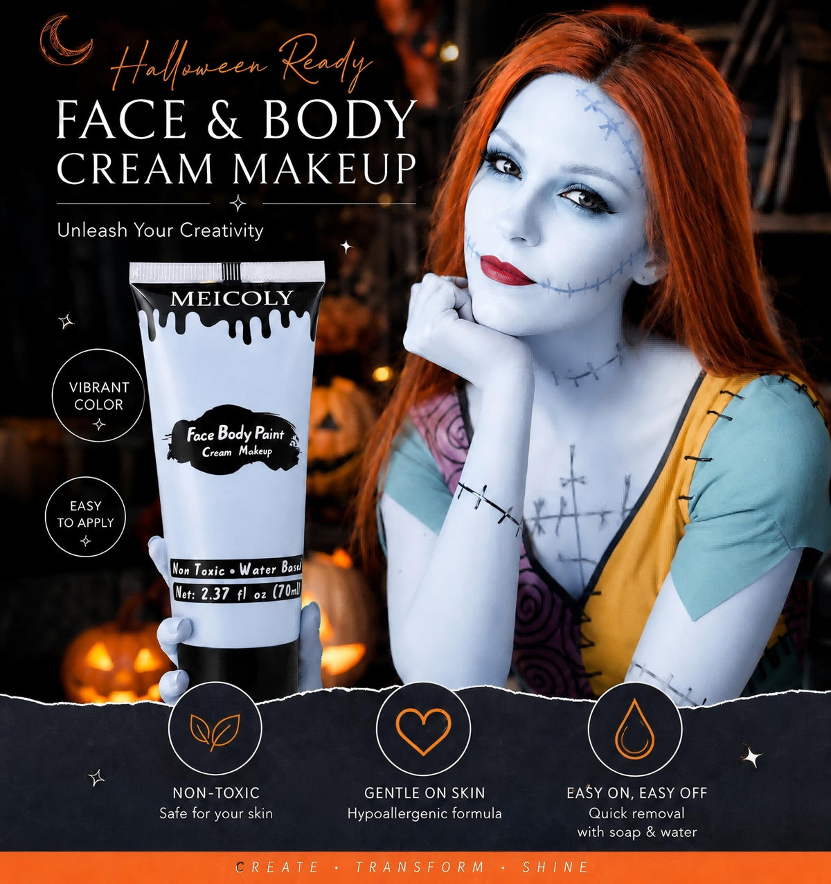 MEICOLY Zombie Makeup light blue grey body paint with brushes