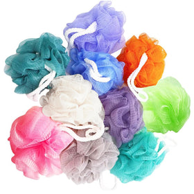 Meirrnyyu bath loofah sponges in assorted colours, front view