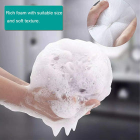 Meirrnyyu bath loofah sponges in various colours on a shelf