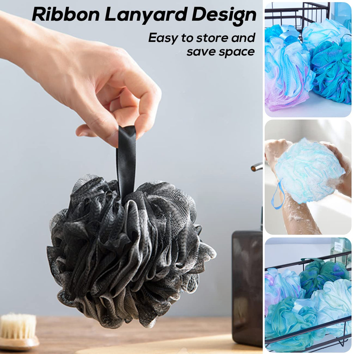 Meirrnyyu Shower Loofah hanging in a bathroom setting