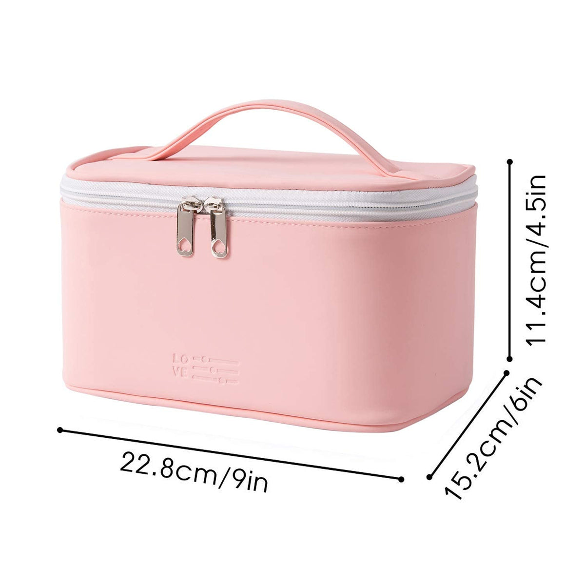 Meiyuuo Travel Makeup Bag with handle on a suitcase