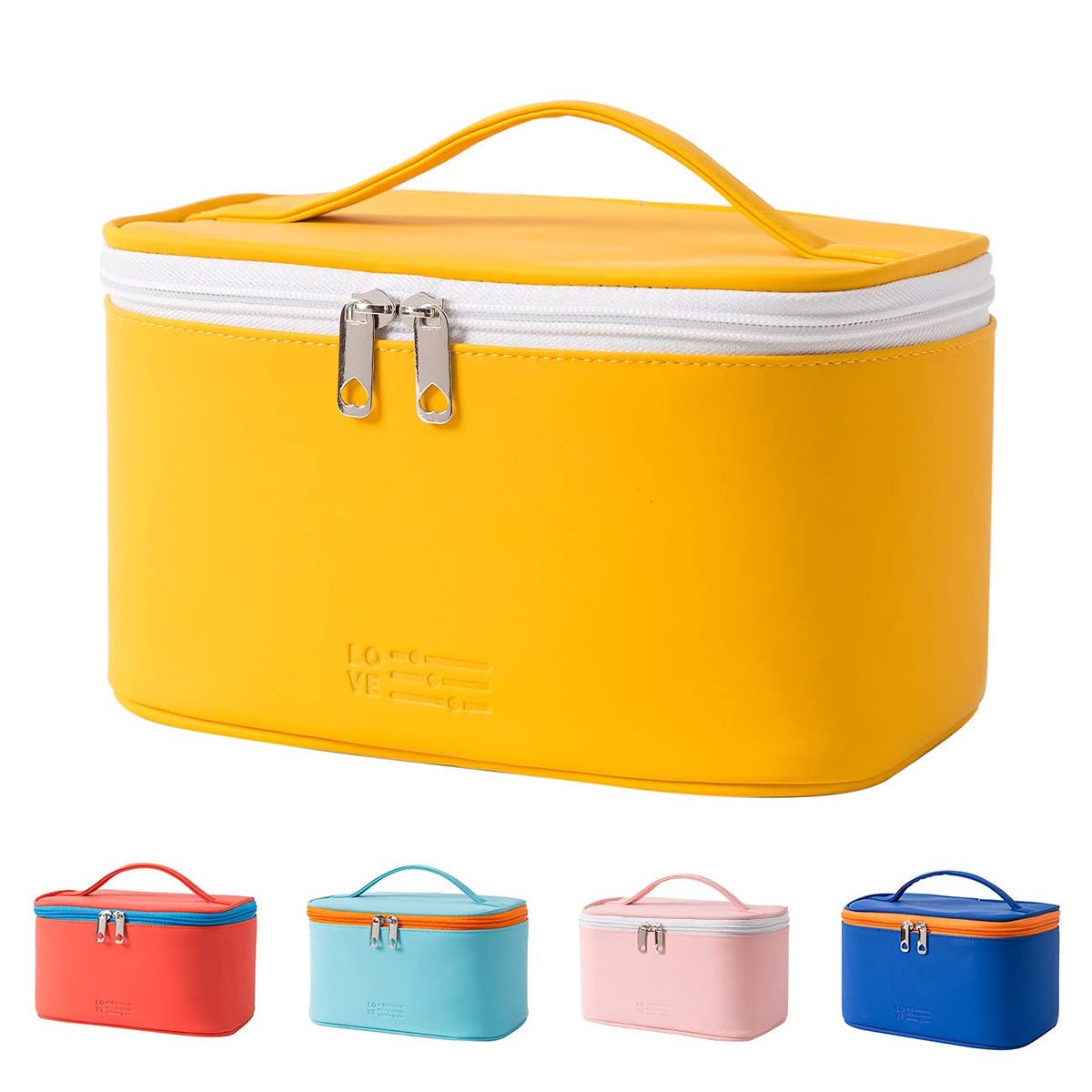 Meiyuuo Travel Makeup Bag yellow PU leather front view