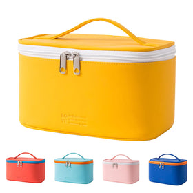 Meiyuuo Travel Makeup Bag yellow PU leather front view
