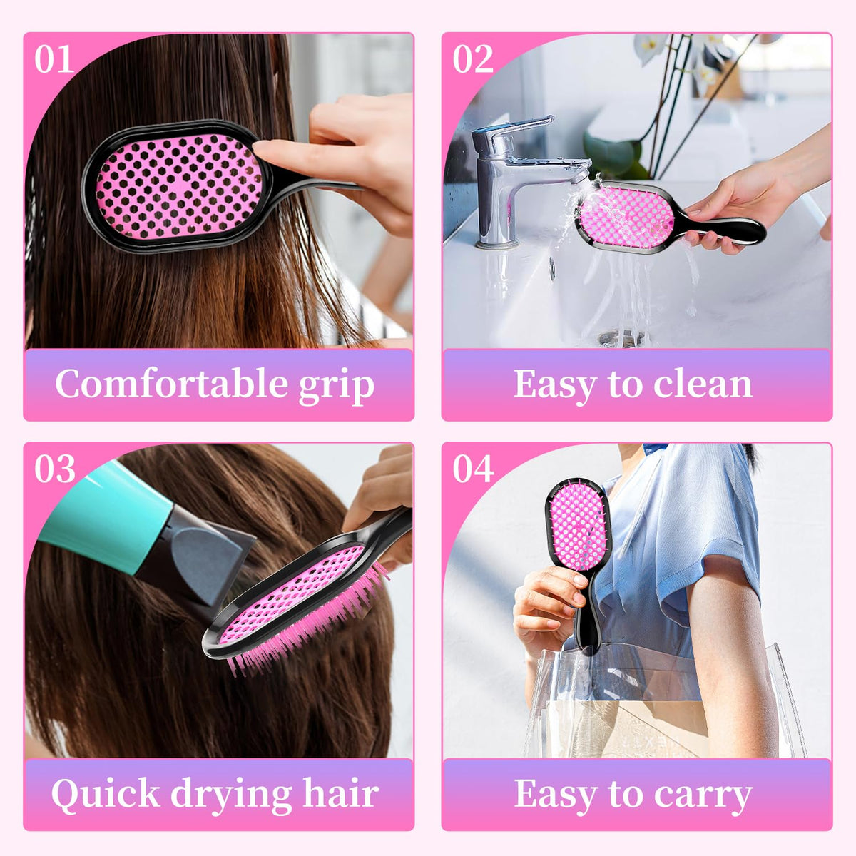 Mejglrc Detangling Brush ergonomic handle close-up