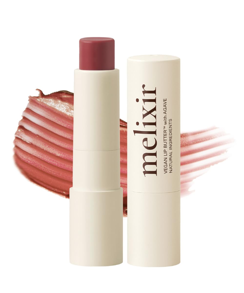 Melixir Vegan Lip Butter Nudy Rose front view with packaging
