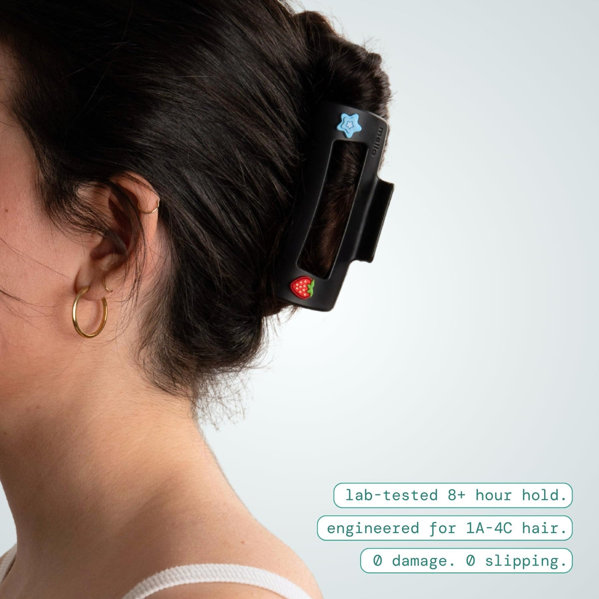 MELLO Medium Charm Hair Clip in use on thick hair