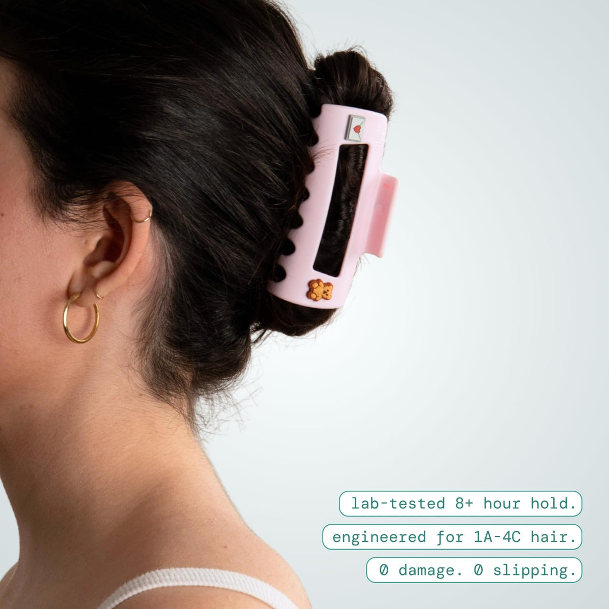 MELLO Medium Charm Hair Clip secured in thick hair