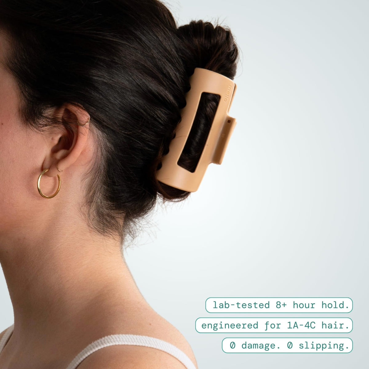 MELLO Medium Hair Clip on a model's hair