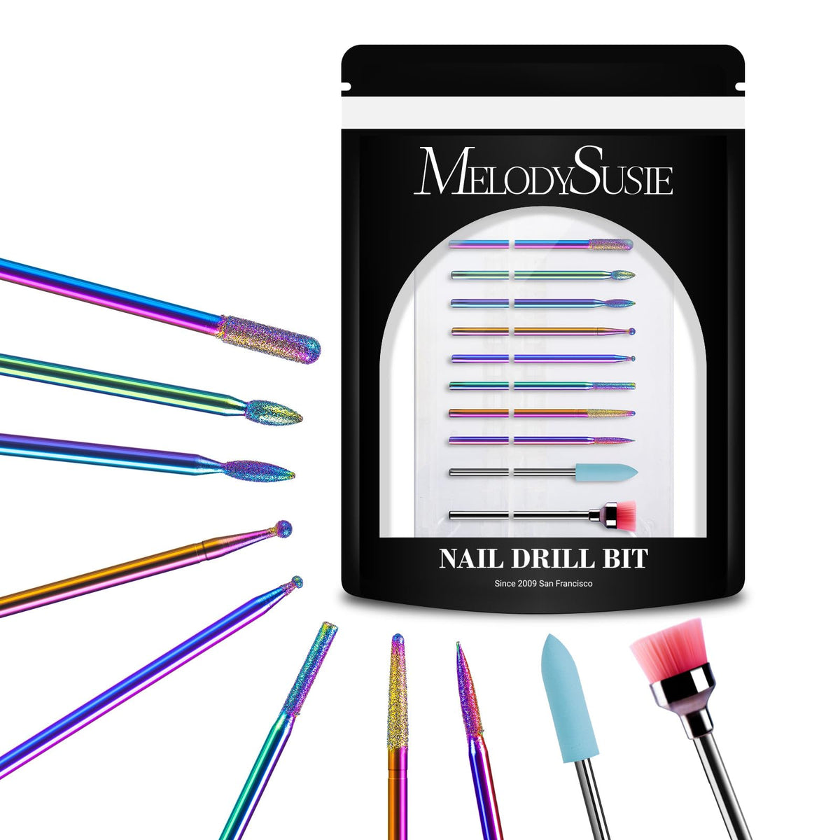 MelodySusie 10pcs Nail Drill Bits Set front view