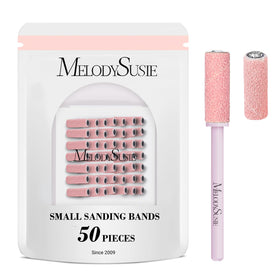 MelodySusie 50 Pcs Nail Drill Bits Pink Sanding Bands front view