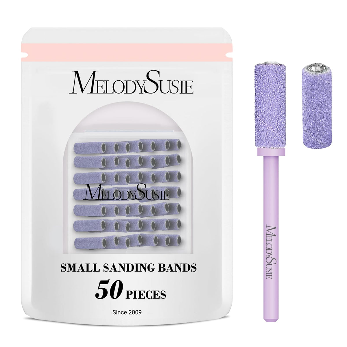 MelodySusie 50 Pcs Nail Drill Bits purple sanding bands front view