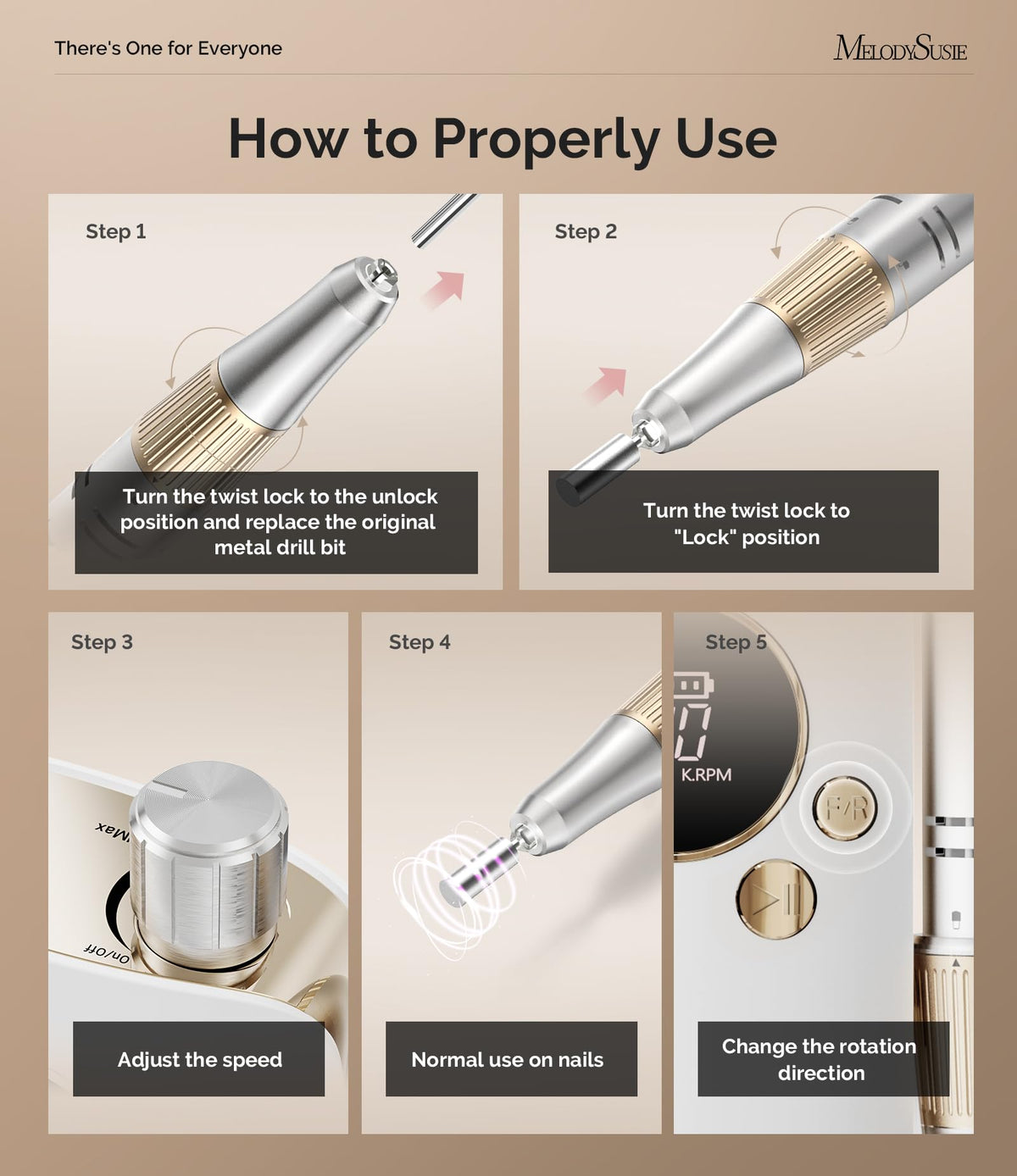 MelodySusie Clip-On Nail Drill in rose with charging cable