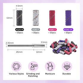 MelodySusie drill bits arranged on a nail care table