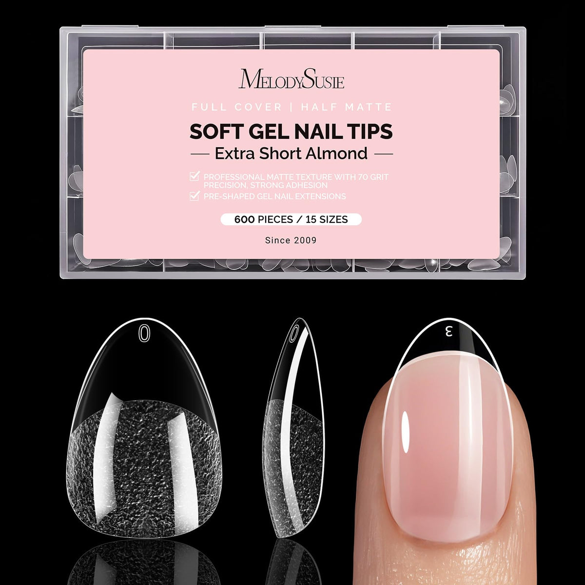 MelodySusie Extra Short Almond Nail Tips packaging front view