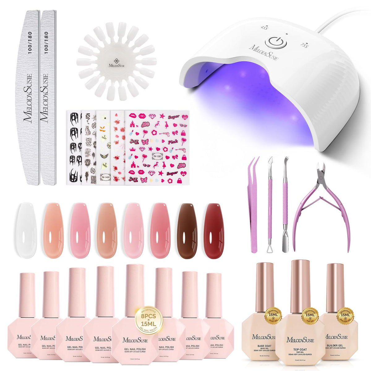 MelodySusie Gel Nail Polish Kit with UV lamp and accessories