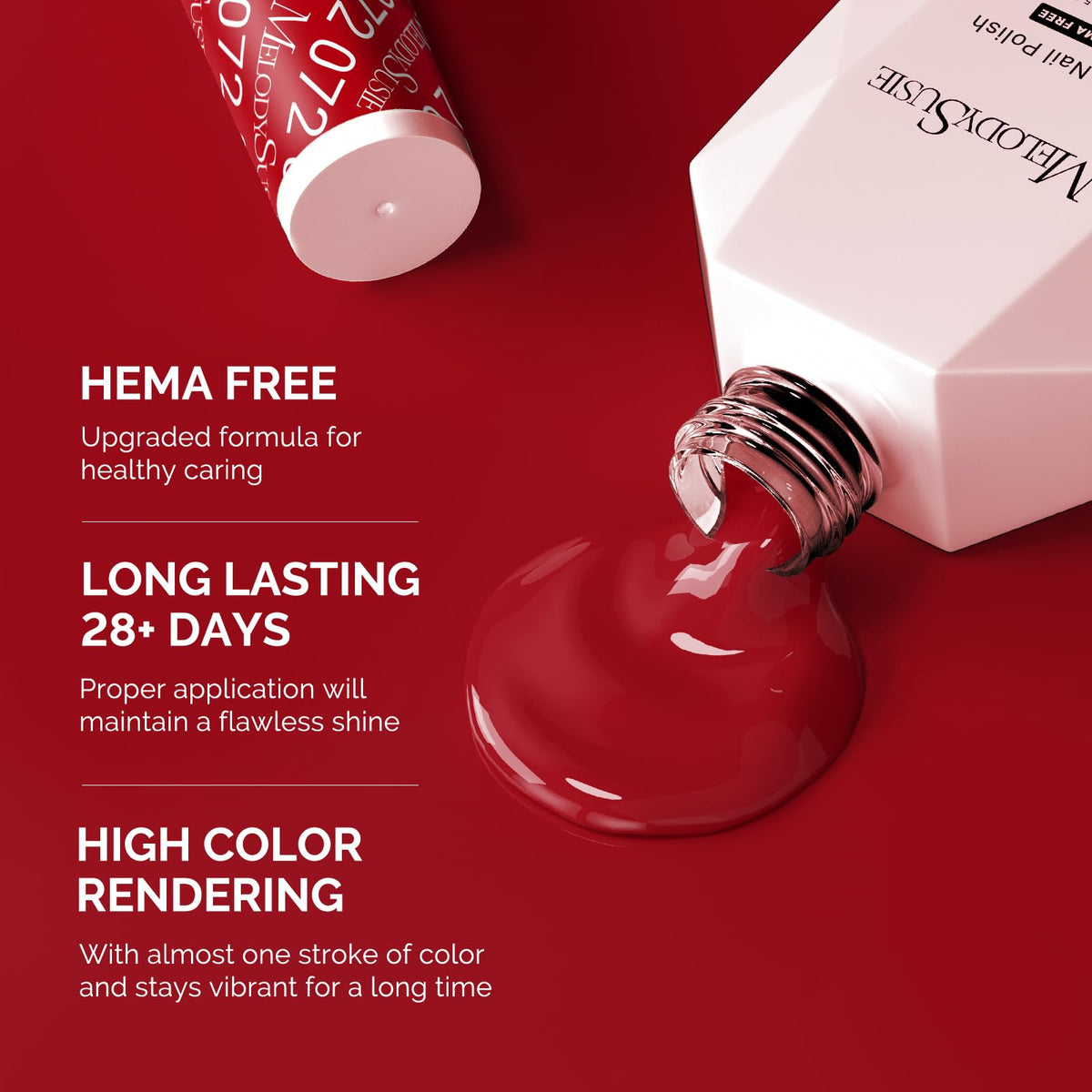 MelodySusie Hema Free Gel Nail Polish 0.5 Fl Oz Thick Red application on nails