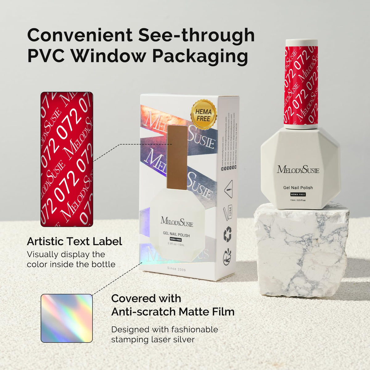 MelodySusie Hema Free Gel Nail Polish 0.5 Fl Oz Thick Red nail art design