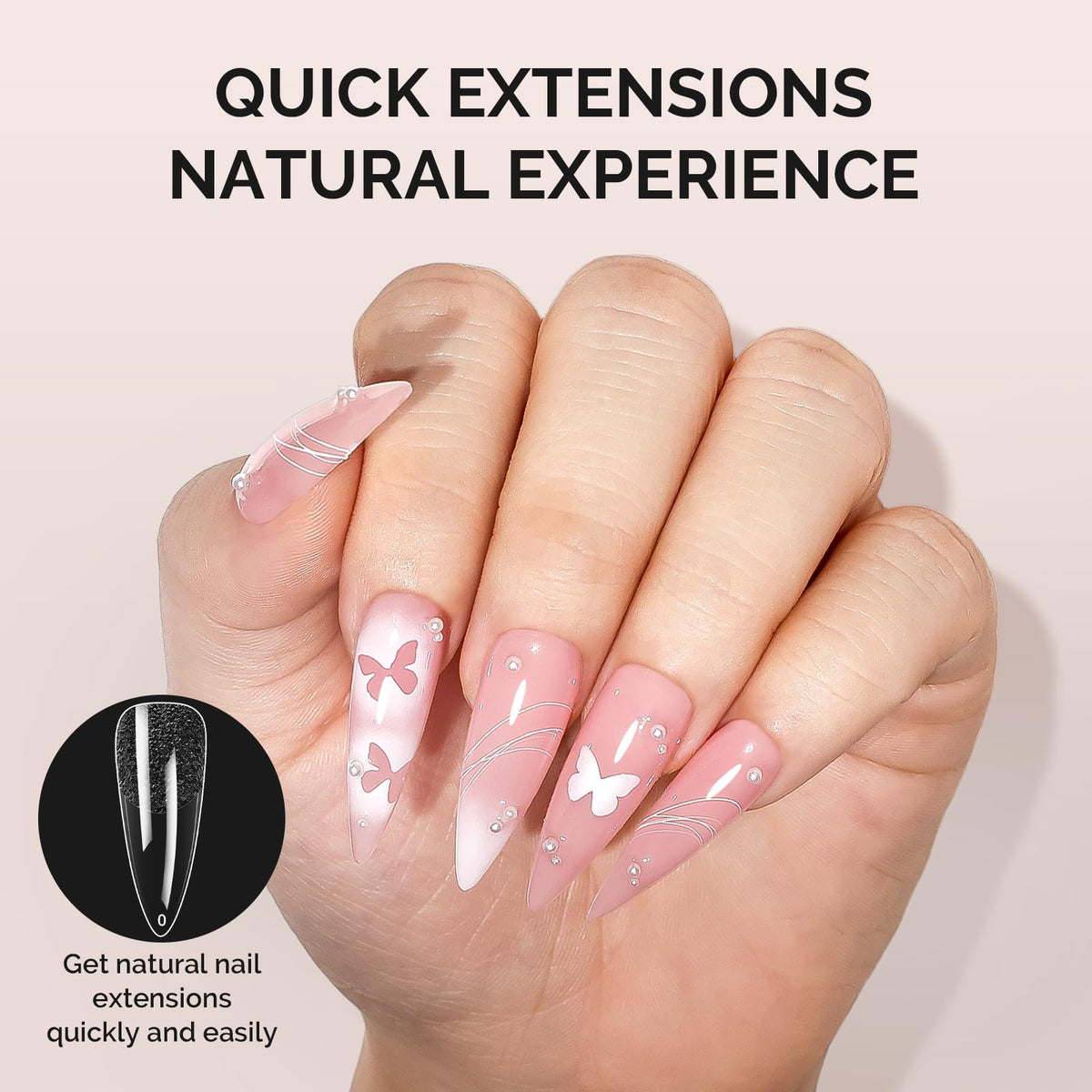 MelodySusie Long Almond Stiletto Nail Tips showing various sizes