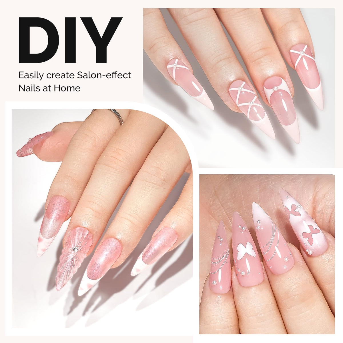 MelodySusie Long Almond Stiletto Nail Tips with clear acrylic gel application