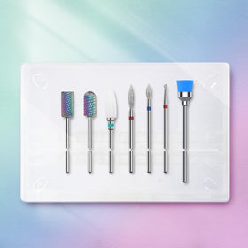 MelodySusie nail drill bits in use on acrylic nails