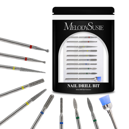 MelodySusie Nail Drill Bits Set 10pcs with storage case
