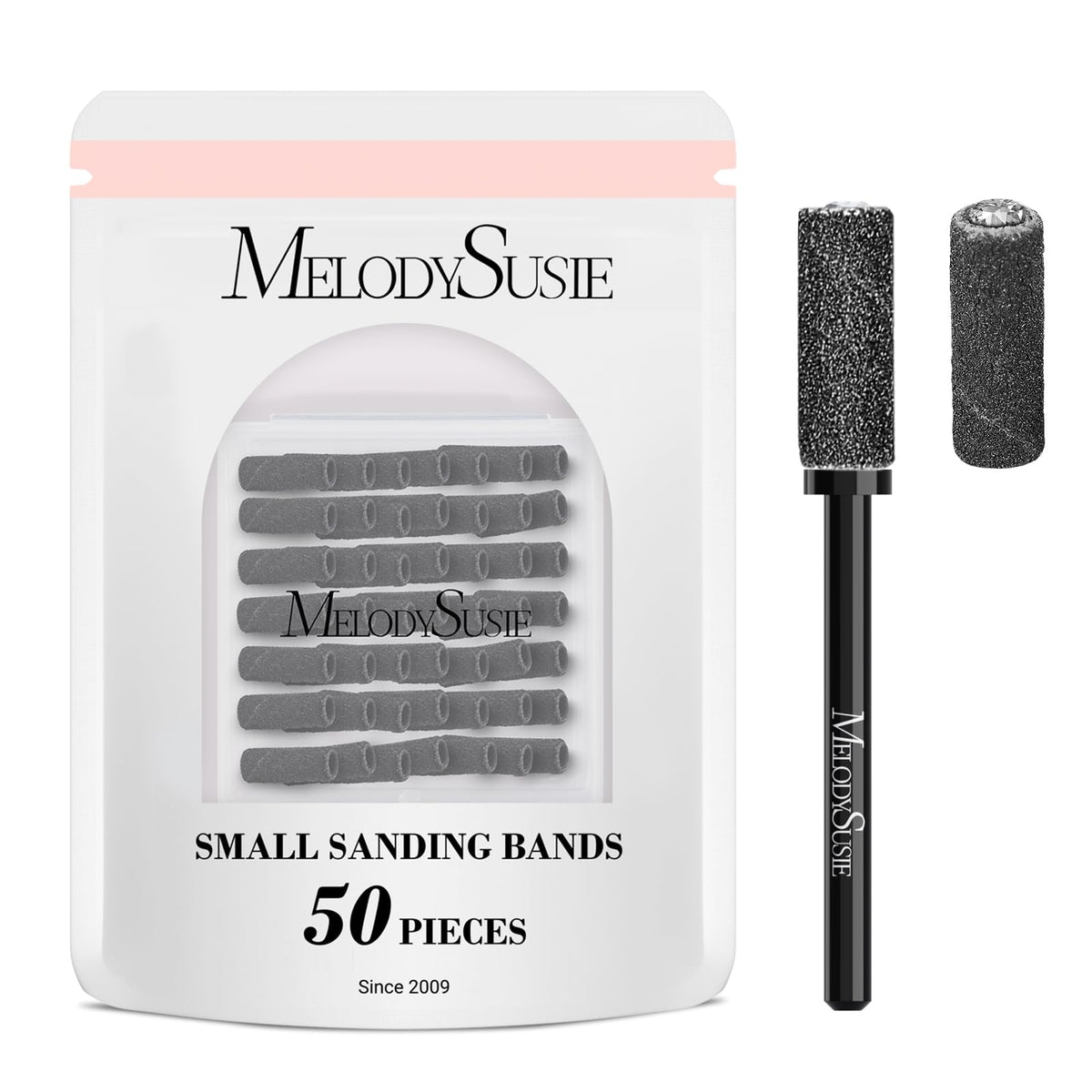MelodySusie Nail Drill Bits Set 50 Pcs black sanding bands front view