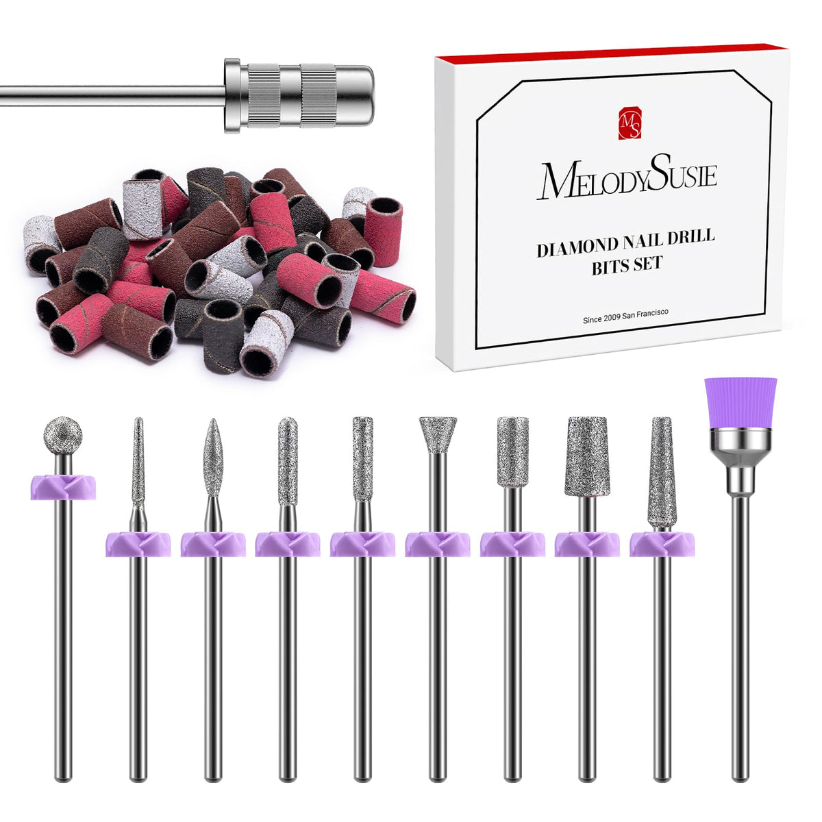 MelodySusie Nail Drill Bits Set with 10 drill bits and 40 sanding bands