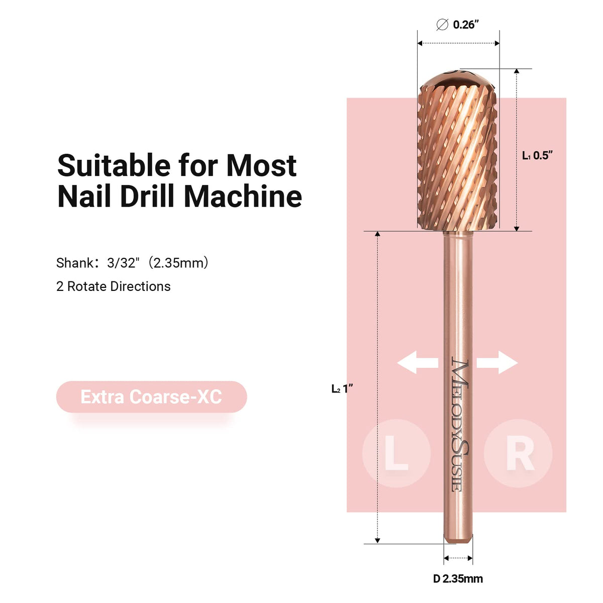 MelodySusie Nail Drill Bits showing two-way rotation feature