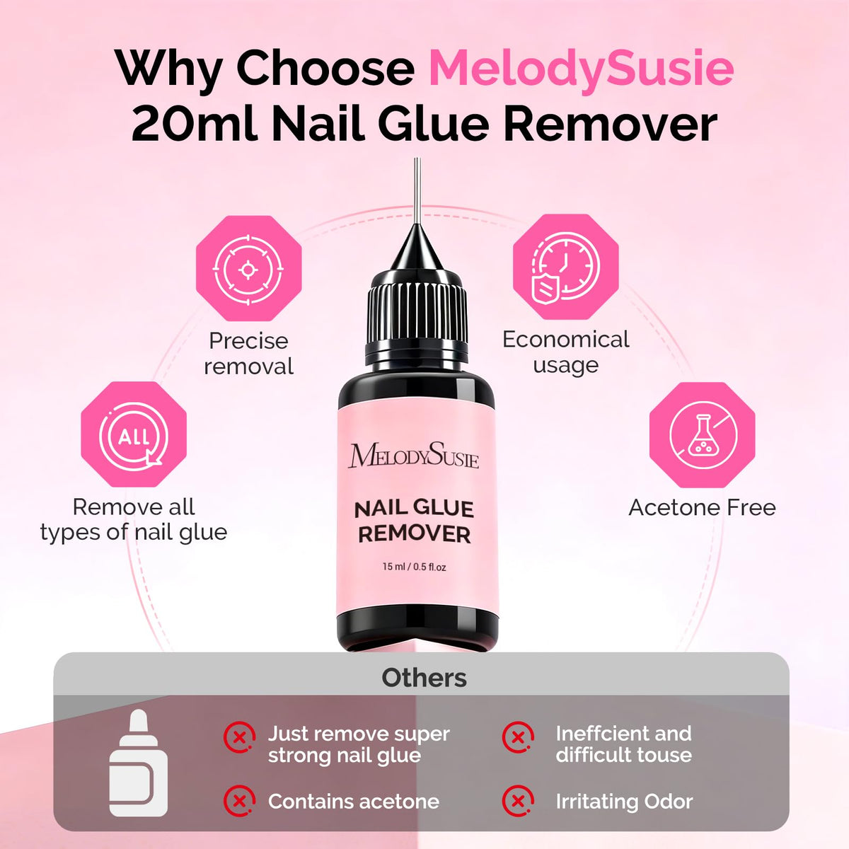 MelodySusie Nail Glue Remover 15ml on a nail care setup