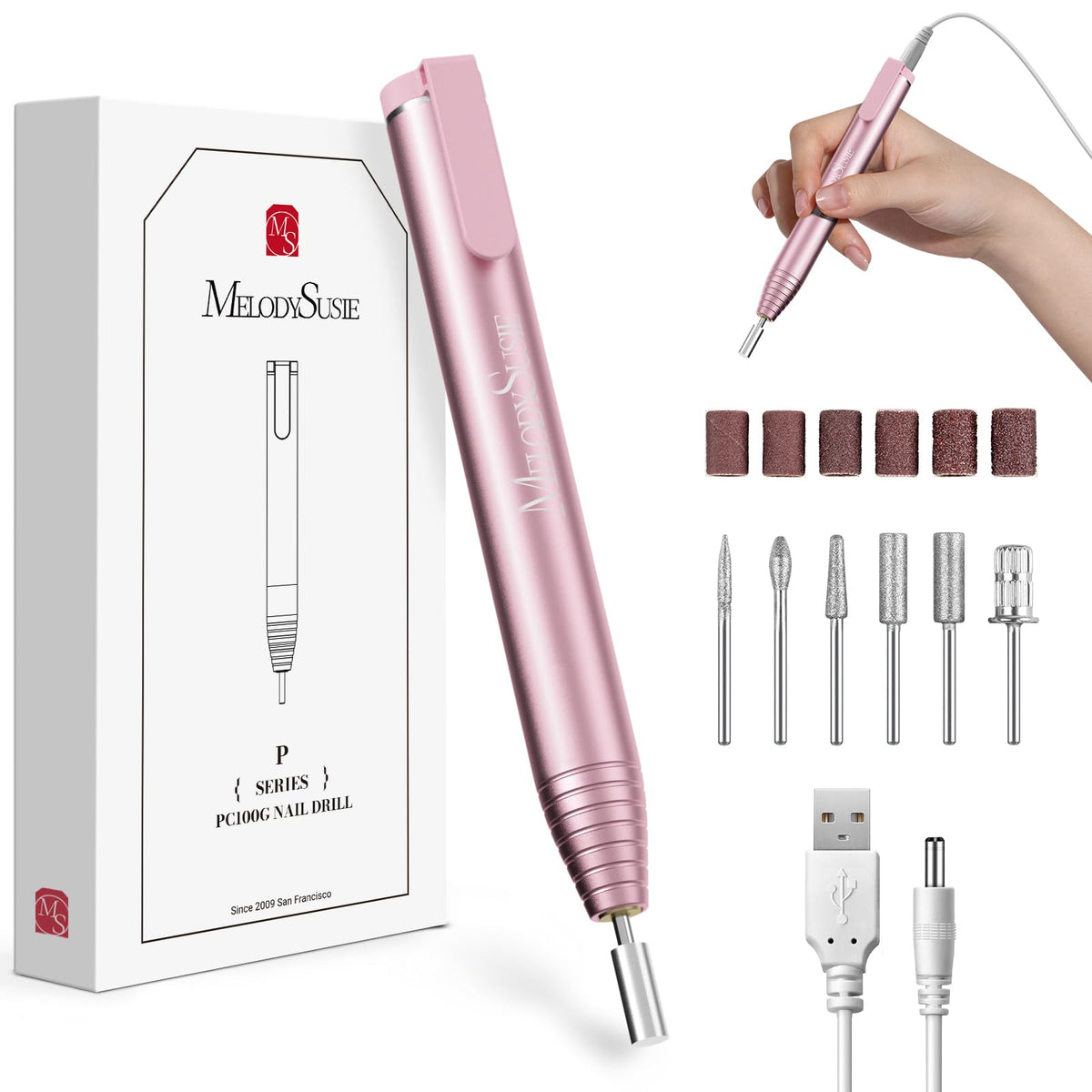 MelodySusie PC100G Nail Drill front view with USB interface