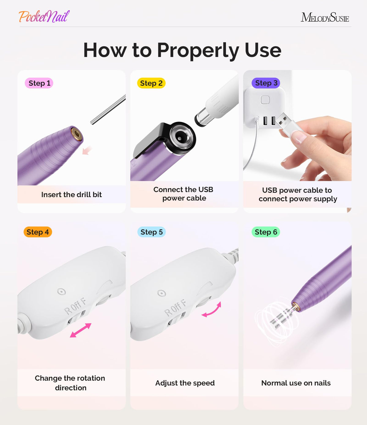 MelodySusie PC100G nail drill in use on nails