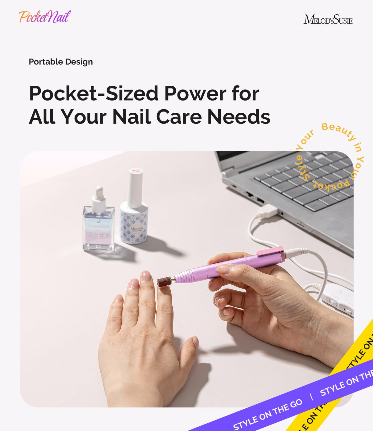 MelodySusie PC100G Nail Drill in use on nails