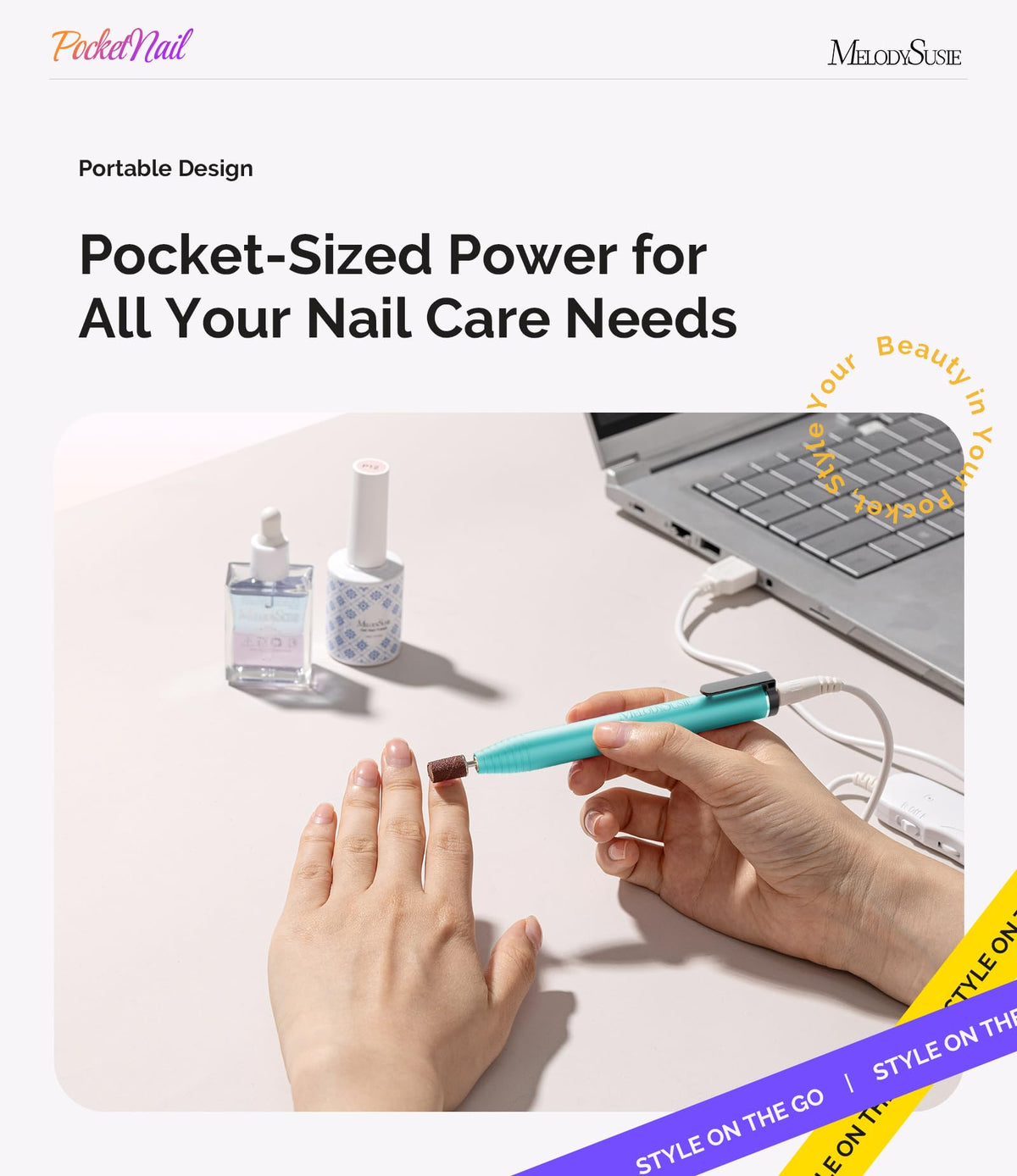 MelodySusie PC100G Nail Drill with power bank connection